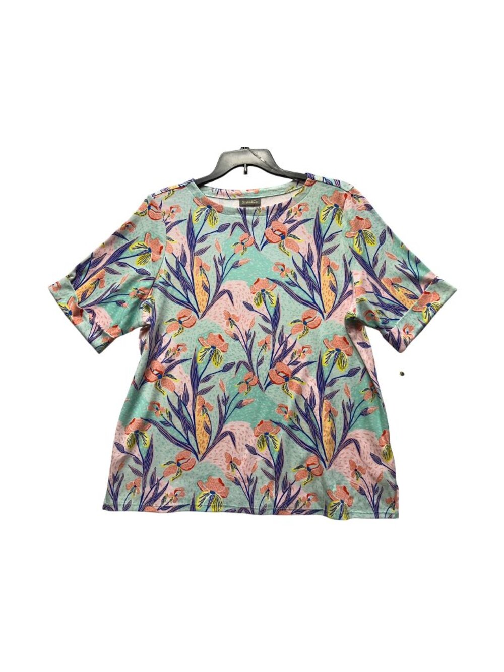 Style & Co Womens Plus Size 3X Elbow-Sleeve Floral Tee Garde Party Color Combo